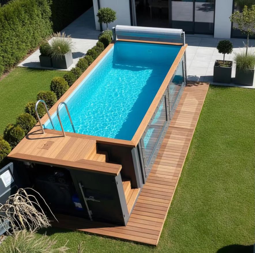 20ft Above-Ground Container Pool with Glass Side Prefabricated Shipping Container Swimming Pool - Fuhuilai Container