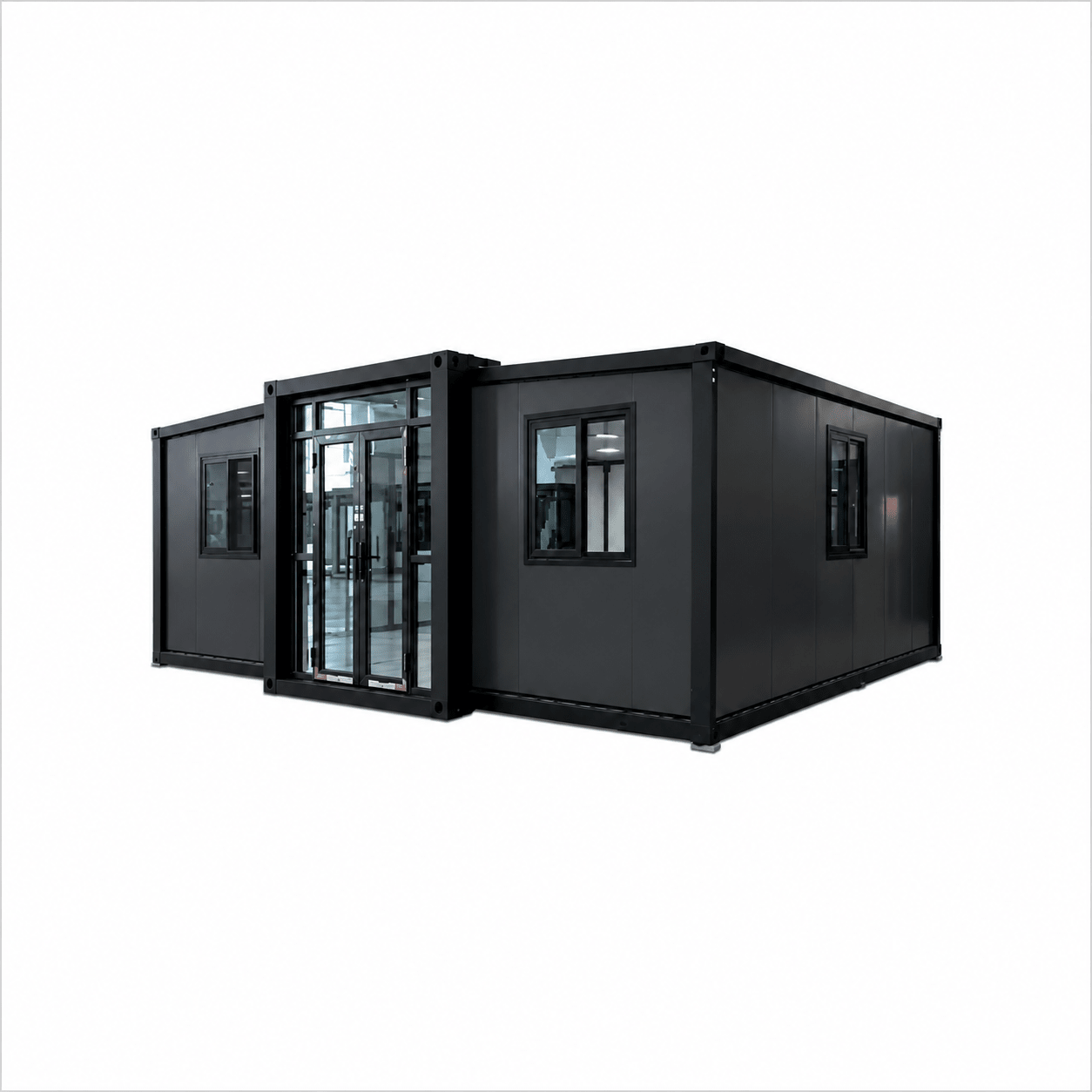 20ft Dark Gray Flat Roof Expandable Container House 2 Bed 1 Bath - Fuhuilai House