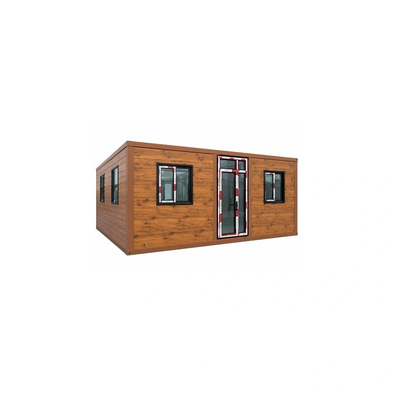 20ft Wood Grain Flat Roof Expandable Container House 2 Bed 1 Bath - Fuhuilai House