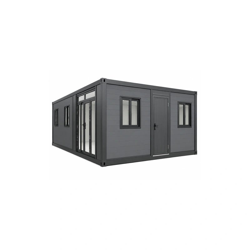40ft White Gray Flat Roof Expandable Container House 3 Bed 1 Bath - Fuhuilai House