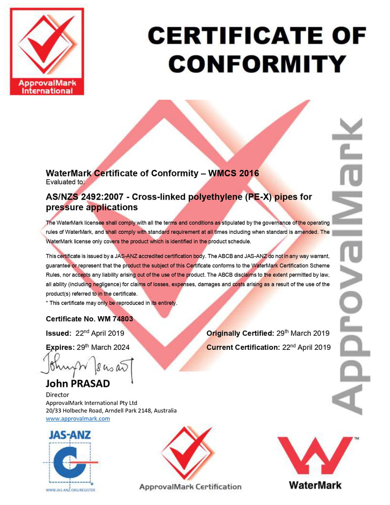 WATERMARK PLUMBING CERTIFICATION