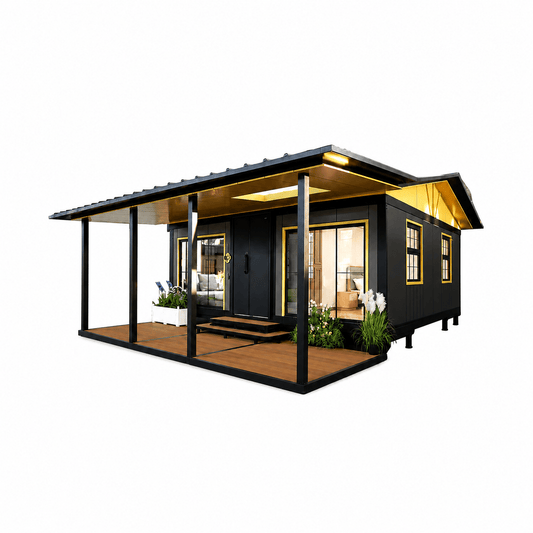 Black Gold Expandable Prefab Container House with Patio for Commercial Use - Fuhuilai House