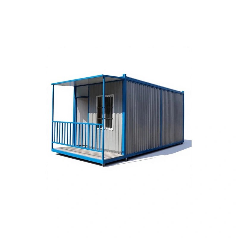 Blue Gray Flat Pack Container House with Porch for Site Office - Fuhuilai House